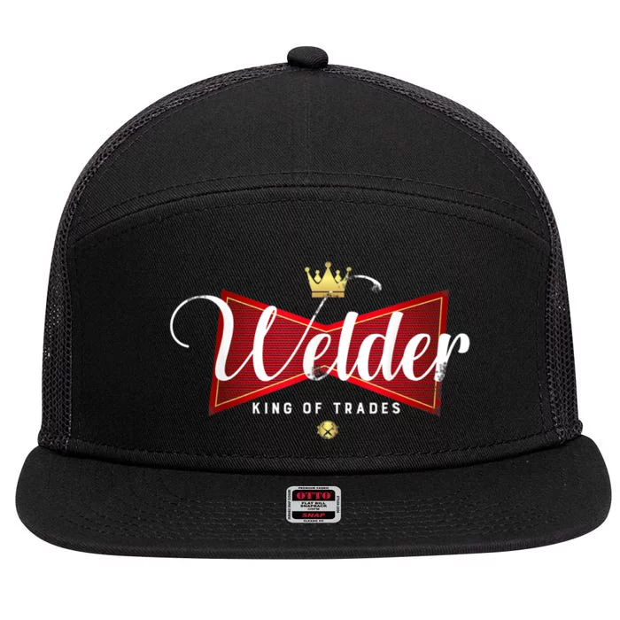 Welder King Of Trades In A Parody Funny Welding Grandpa Dad 7 Panel Mesh Trucker Snapback Hat