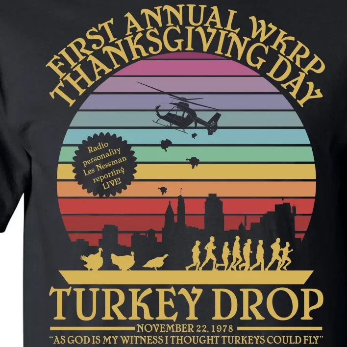 WKRP Thanksgiving Turkey Drop Funny Retro Tall T-Shirt