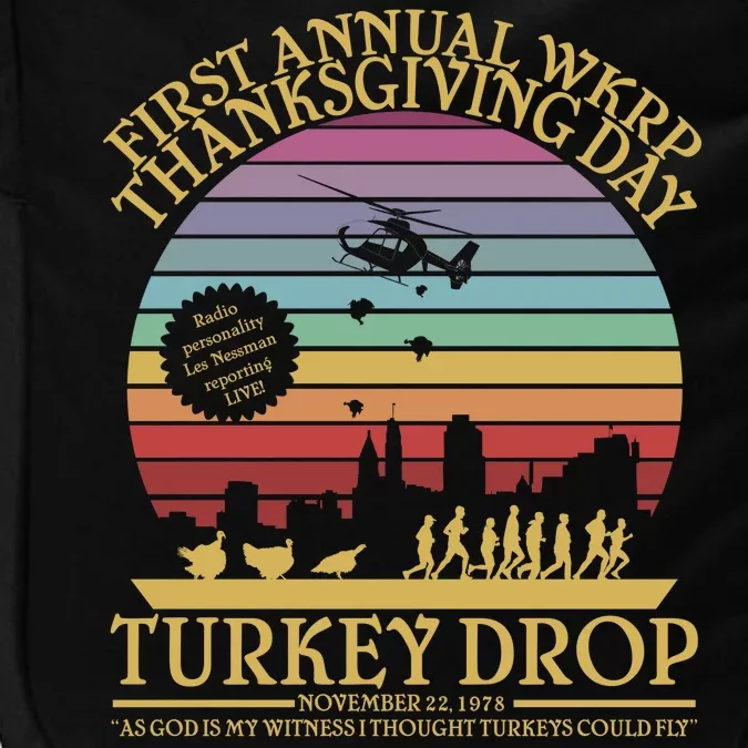 WKRP Thanksgiving Turkey Drop Funny Retro Impact Tech Backpack