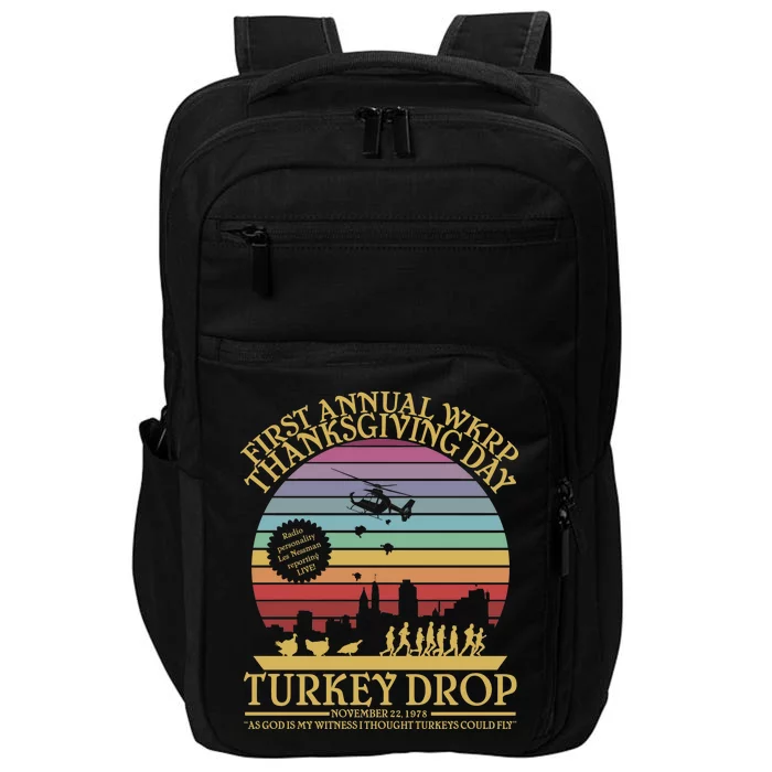 WKRP Thanksgiving Turkey Drop Funny Retro Impact Tech Backpack