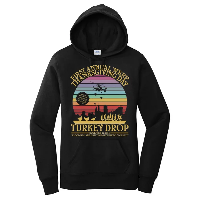 WKRP Thanksgiving Turkey Drop Funny Retro Women's Pullover Hoodie