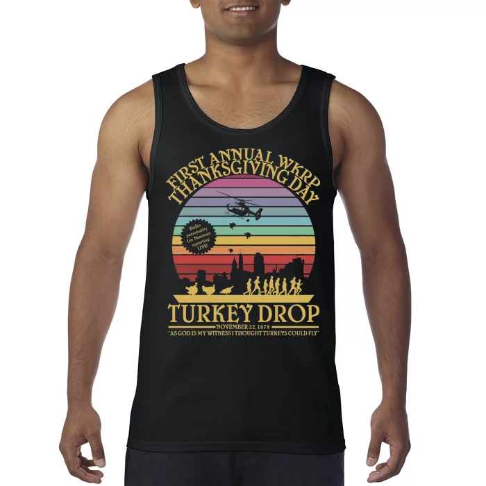 WKRP Thanksgiving Turkey Drop Funny Retro Tank Top