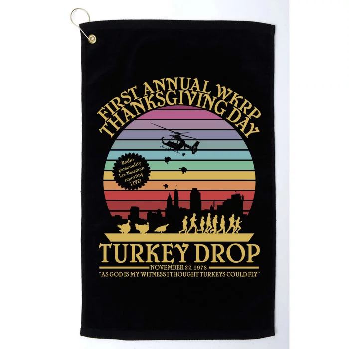 WKRP Thanksgiving Turkey Drop Funny Retro Platinum Collection Golf Towel