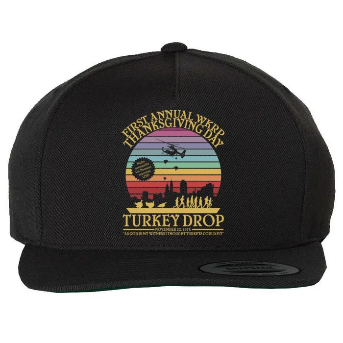 WKRP Thanksgiving Turkey Drop Funny Retro Wool Snapback Cap