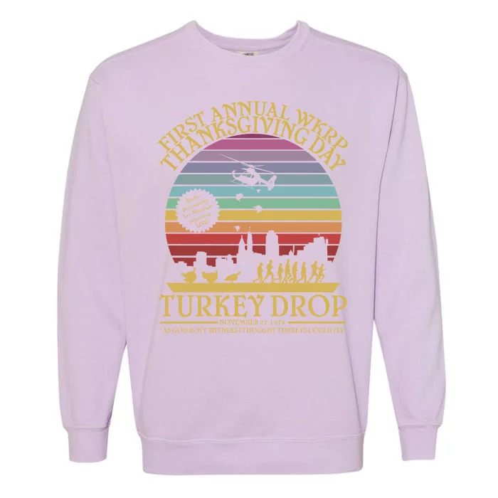 WKRP Thanksgiving Turkey Drop Funny Retro Garment-Dyed Sweatshirt