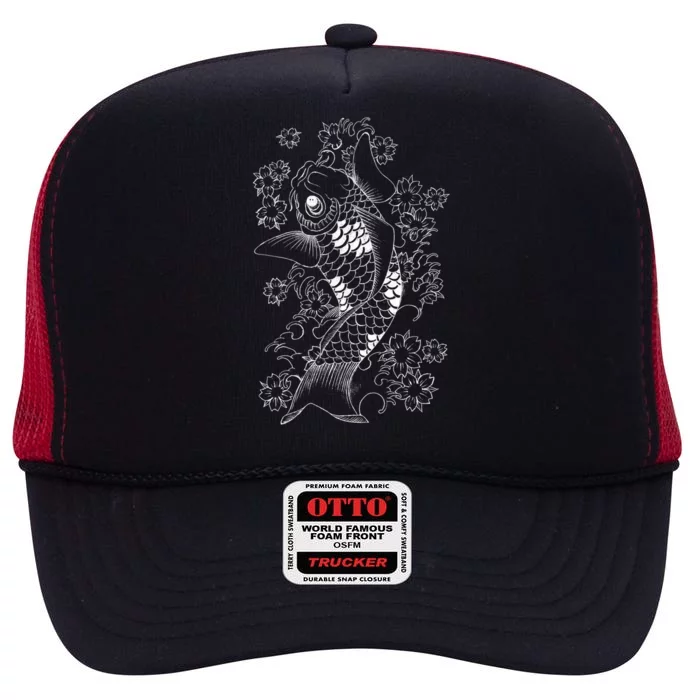 White Koi High Crown Mesh Trucker Hat