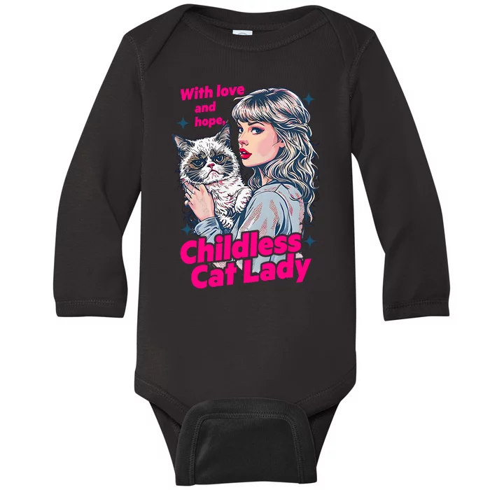 With Love And Hope Childless Cat Lady For Kamala Harris Baby Long Sleeve Bodysuit