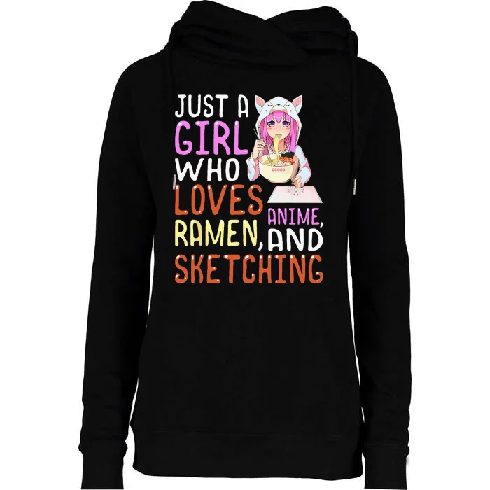 Who Loves Anime Ramen And Sketching Kawaii Teen Womens Funnel Neck Pullover Hood