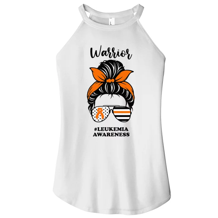 Warrior Leukemia Awareness Orange Ribbon Messy Bun Women’s Perfect Tri Rocker Tank