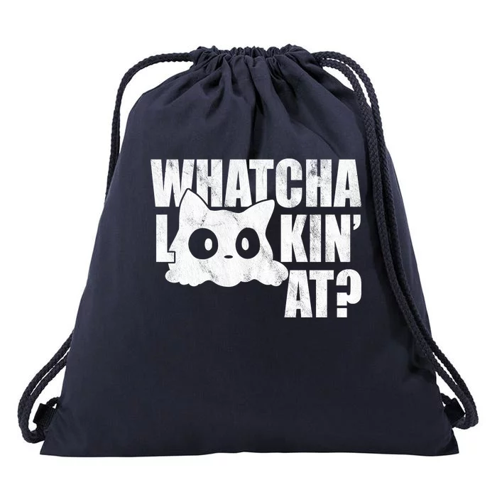 Watcha Lookin At Funny Cat Drawstring Bag