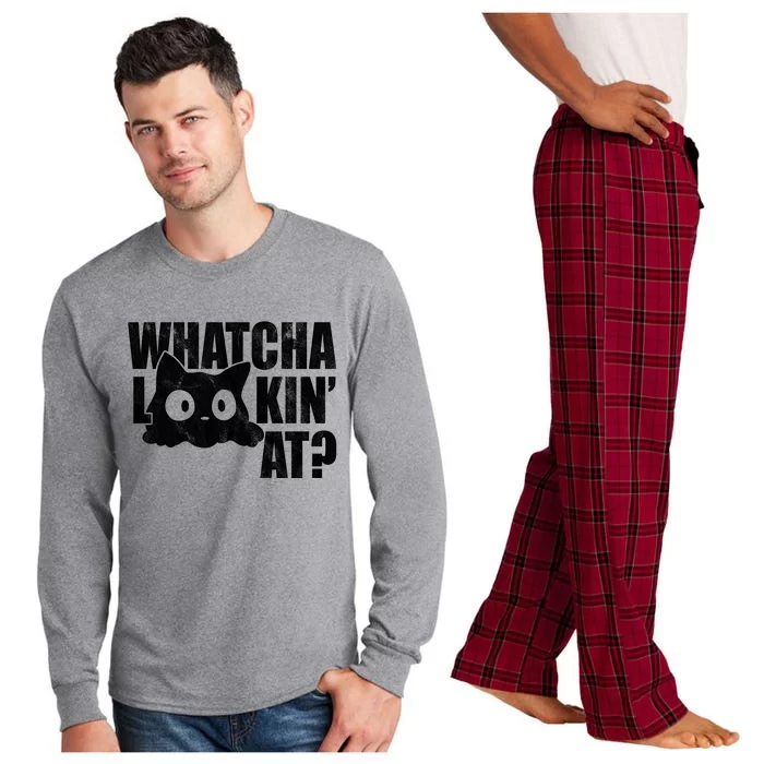 Watcha Lookin At Funny Cat Long Sleeve Pajama Set