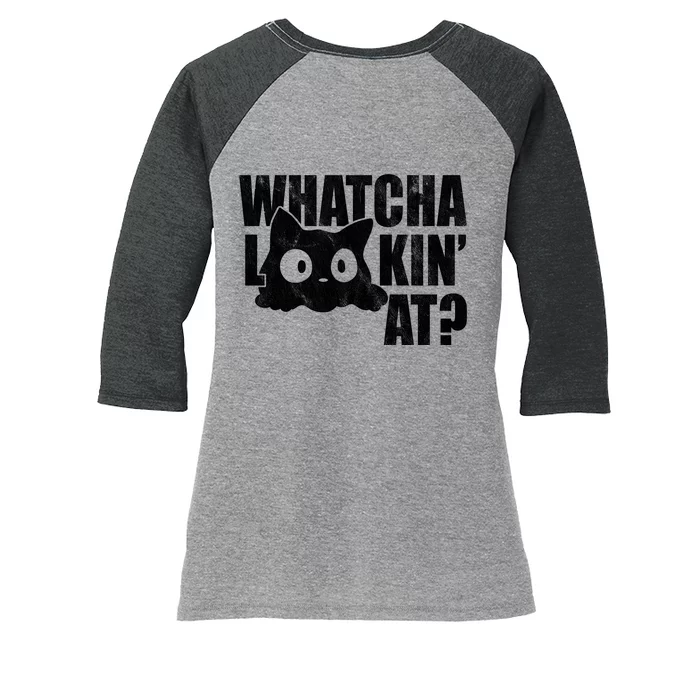 Watcha Lookin At Funny Cat Women's Tri-Blend 3/4-Sleeve Raglan Shirt