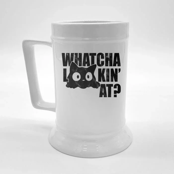 Watcha Lookin At Funny Cat Front & Back Beer Stein