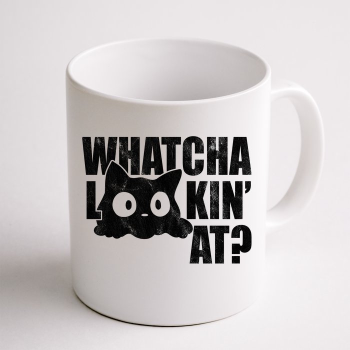 Watcha Lookin At Funny Cat Front & Back Coffee Mug