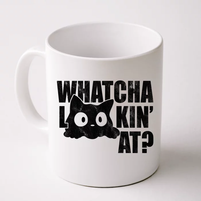 Watcha Lookin At Funny Cat Front & Back Coffee Mug