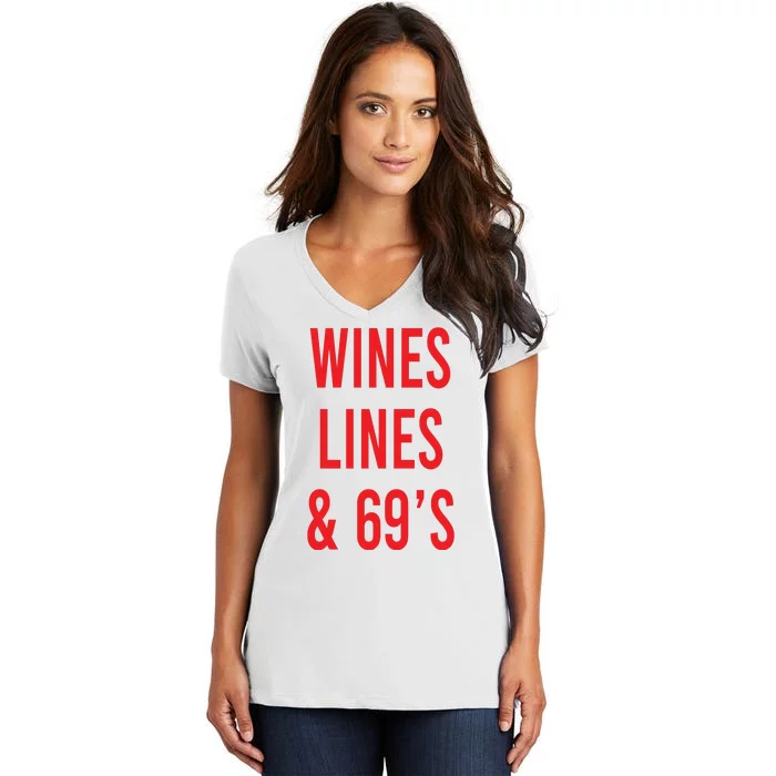 Wines Lines And 69's Women's V-Neck T-Shirt