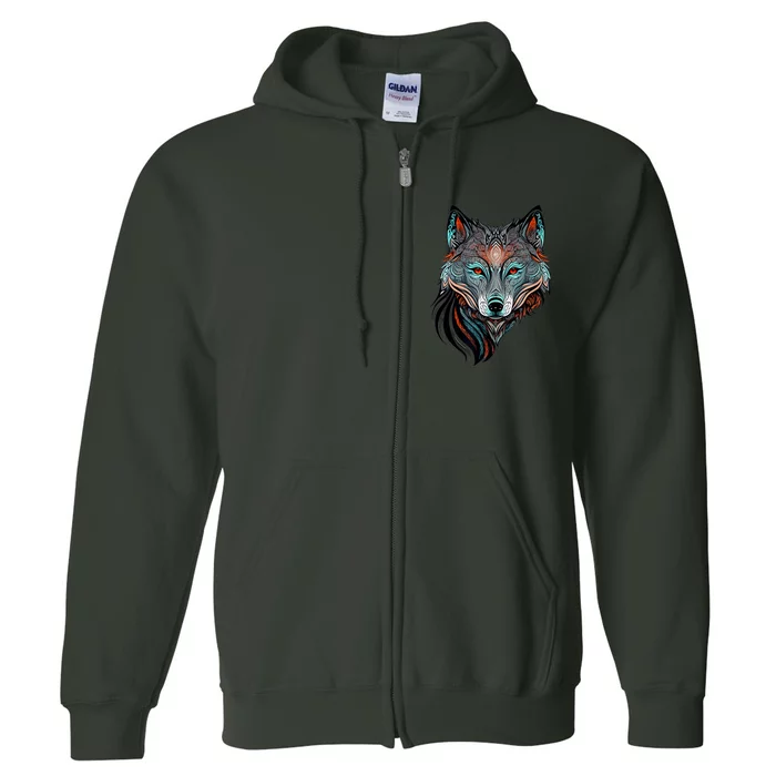 Wolf Lover Amazing Color Tribal Animal Face Wolf Full Zip Hoodie