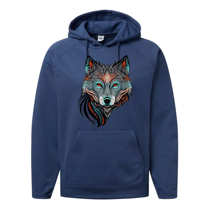 Wolf Lover Amazing Color Tribal Animal Face Wolf Performance Fleece Hoodie