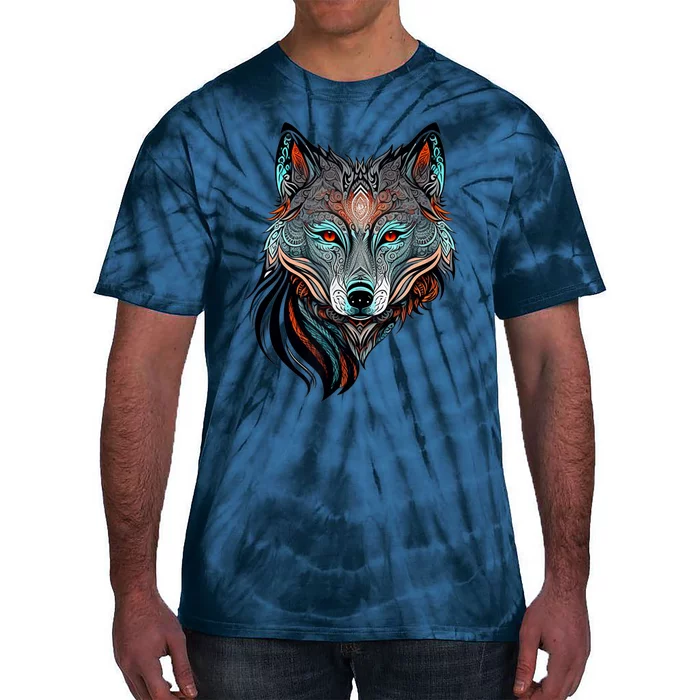 Wolf Lover Amazing Color Tribal Animal Face Wolf Tie-Dye T-Shirt