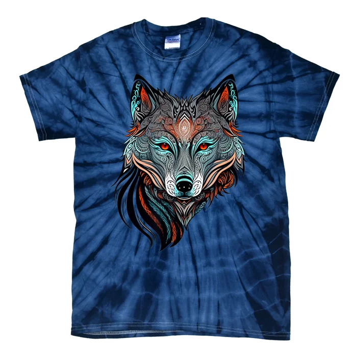 Wolf Lover Amazing Color Tribal Animal Face Wolf Tie-Dye T-Shirt