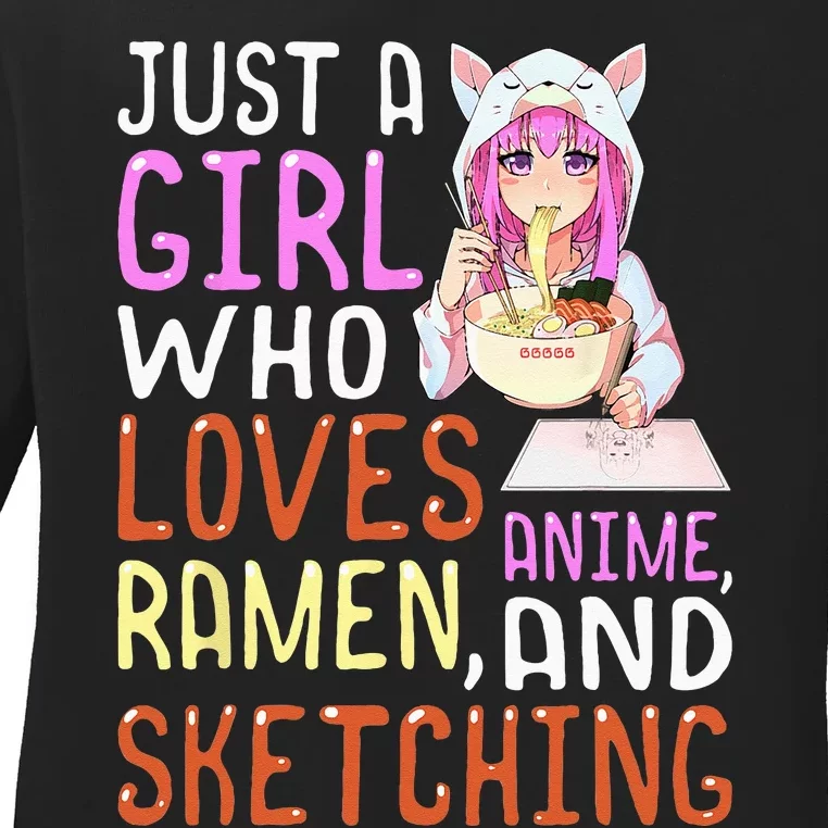 Who Loves Anime Ramen And Sketching Kawaii Teen Ladies Long Sleeve Shirt