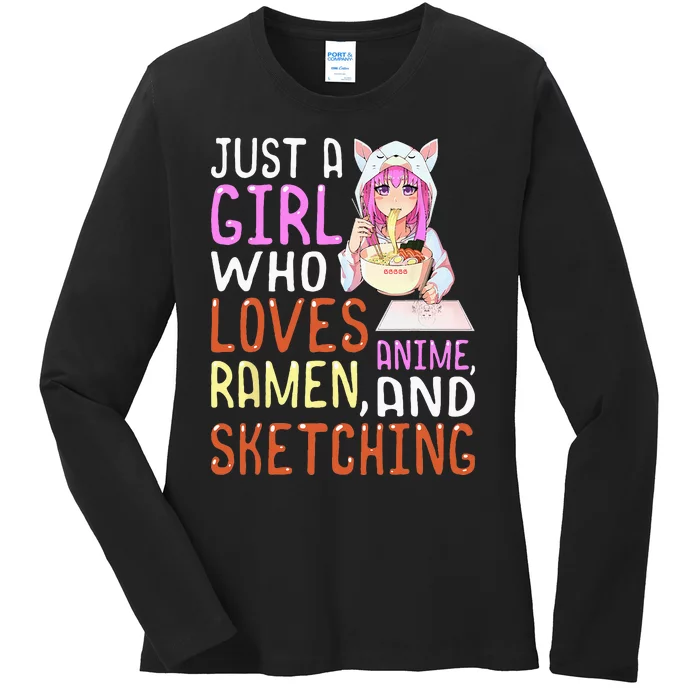 Who Loves Anime Ramen And Sketching Kawaii Teen Ladies Long Sleeve Shirt