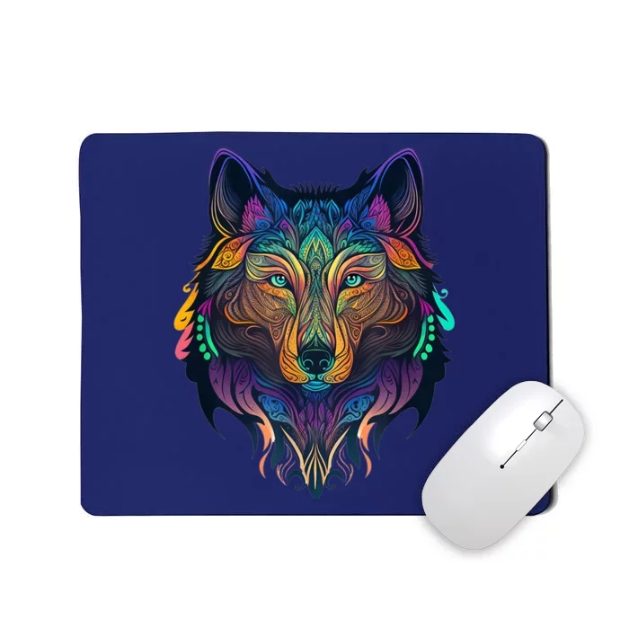 Wolf Lover Amazing Color Tribal Animal Face Wolf Mousepad