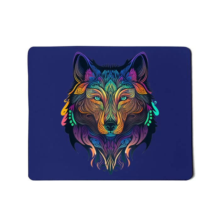 Wolf Lover Amazing Color Tribal Animal Face Wolf Mousepad