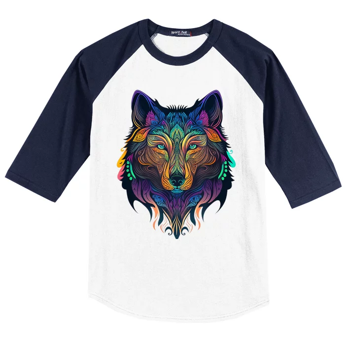 Wolf Lover Amazing Color Tribal Animal Face Wolf Baseball Sleeve Shirt