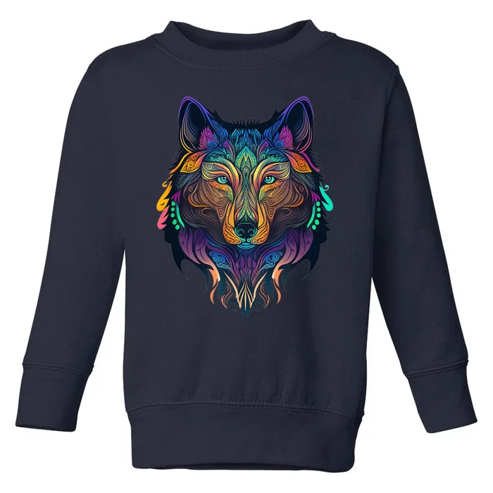 Wolf Lover Amazing Color Tribal Animal Face Wolf Toddler Sweatshirt