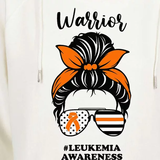 Warrior Leukemia Awareness Orange Ribbon Messy Bun Womens Funnel Neck Pullover Hood