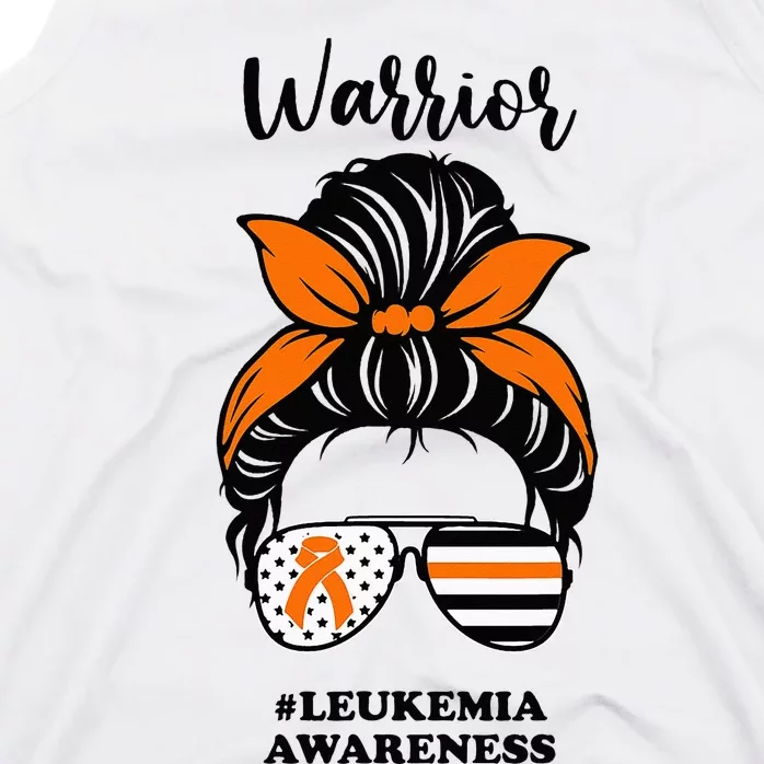 Warrior Leukemia Awareness Orange Ribbon Messy Bun Tank Top