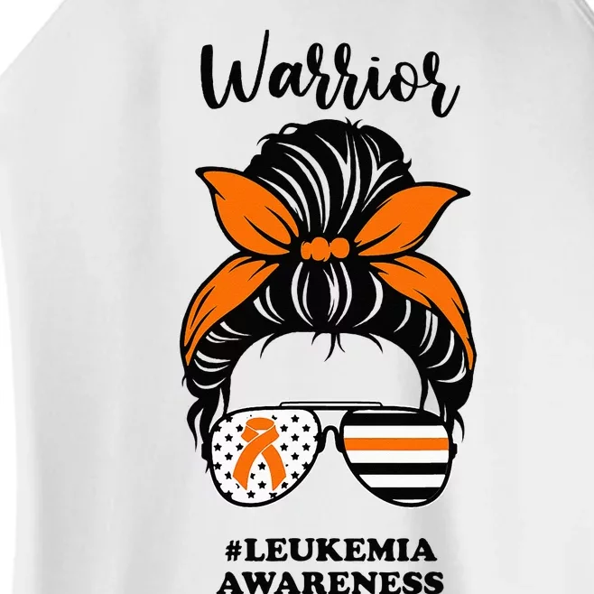 Warrior Leukemia Awareness Orange Ribbon Messy Bun Women’s Perfect Tri Rocker Tank