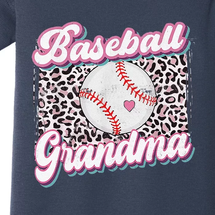 Womens Leopard Baseball Grandma Game Day Softball Mother's Day Baby Bodysuit