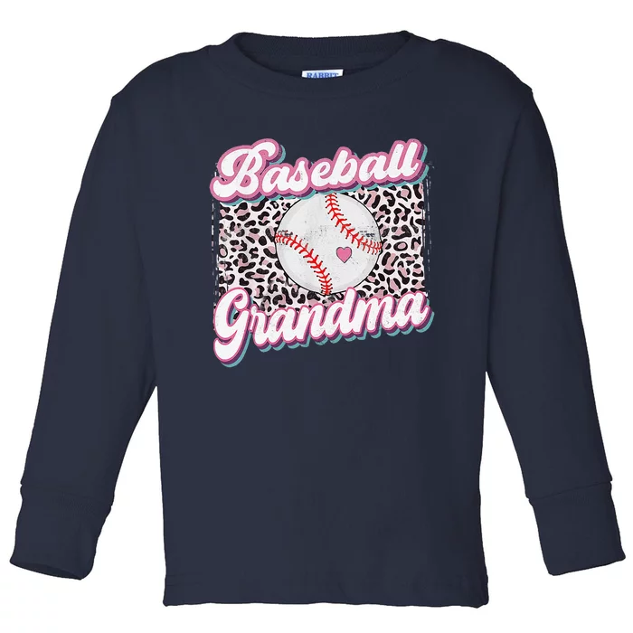 Womens Leopard Baseball Grandma Game Day Softball Mother's Day Toddler Long Sleeve Shirt