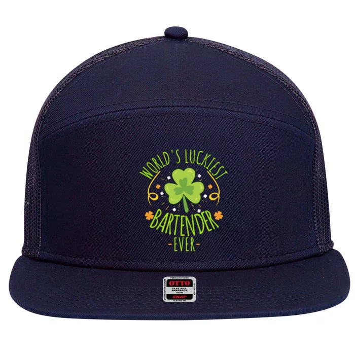 World's Luckiest Bartender Ever Funny St Patrick Day Irish Cool Gift 7 Panel Mesh Trucker Snapback Hat