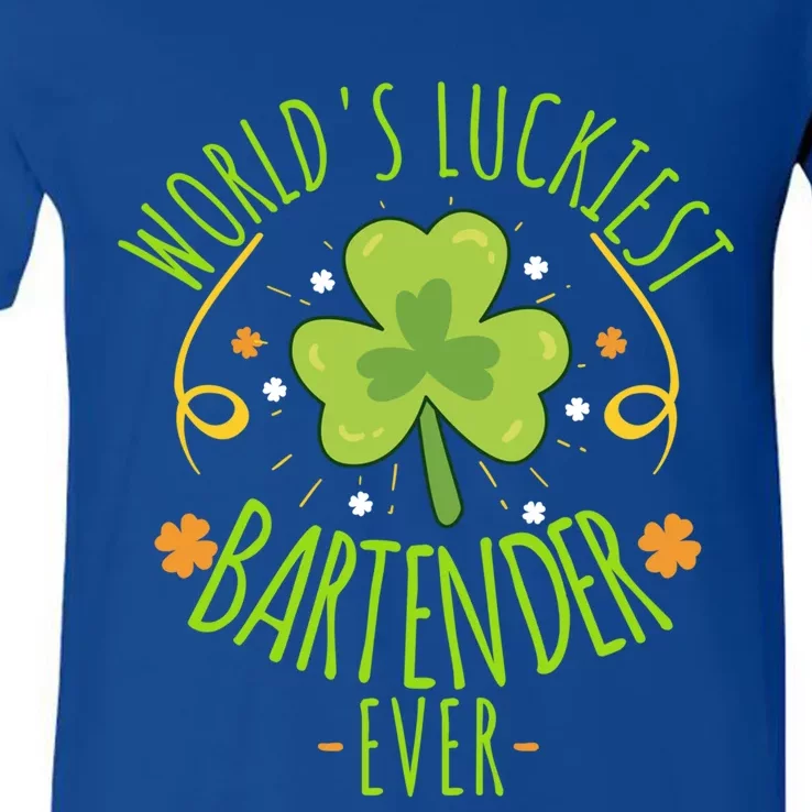 World's Luckiest Bartender Ever Funny St Patrick Day Irish Great Gift V-Neck T-Shirt