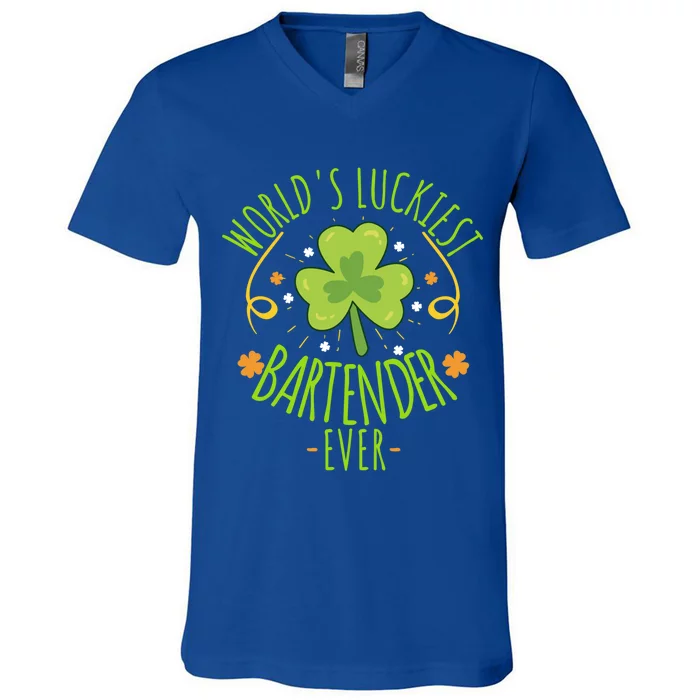 World's Luckiest Bartender Ever Funny St Patrick Day Irish Great Gift V-Neck T-Shirt