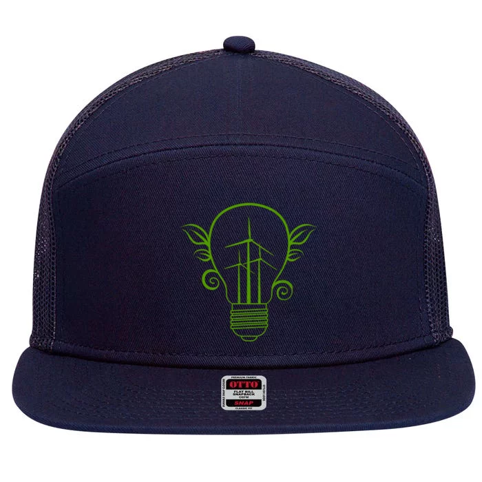 Windmill Light Bulb Solar Energy Global Warming Earth Day Gift 7 Panel Mesh Trucker Snapback Hat