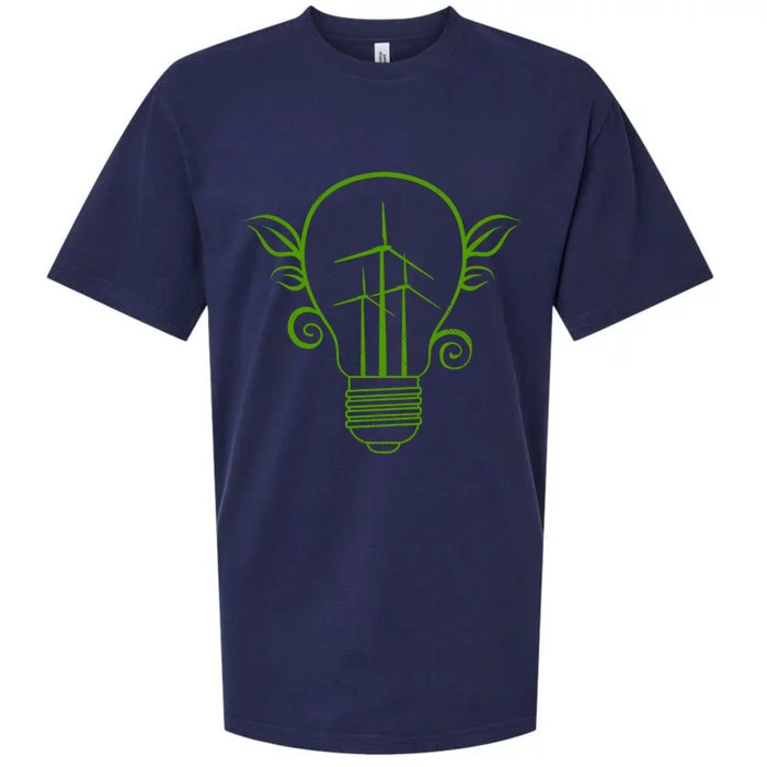 Windmill Light Bulb Solar Energy Global Warming Earth Day Gift Sueded Cloud Jersey T-Shirt