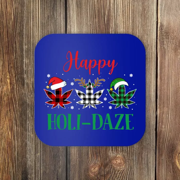 Weed Leaf Buffalo Plaid Christmas Happy Holigreat Giftdaze Cute Gift Coaster