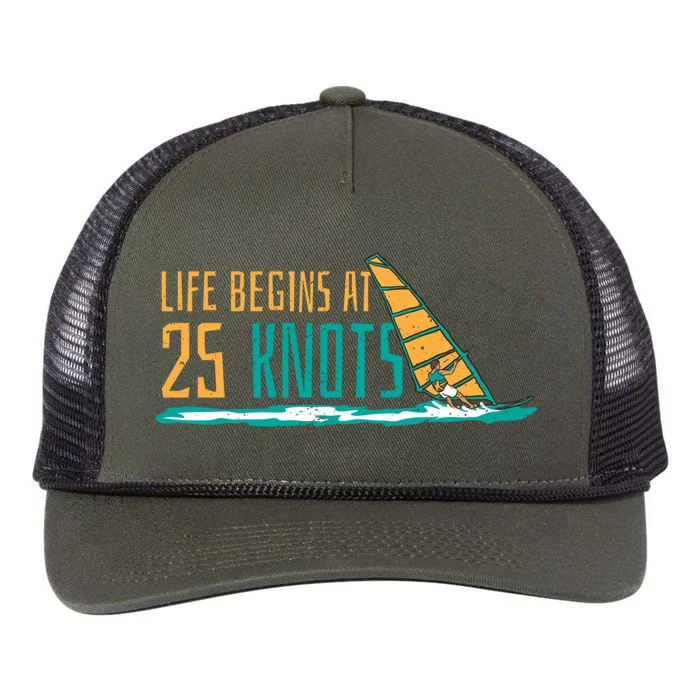 Windsurfing Life Begins At 25 Knots Surfer Saying Gift Retro Rope Trucker Hat Cap