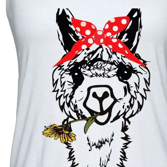 Womens Llama Bandana Alpaca Llama Animal Graphics Funny Ladies Essential Flowy Tank