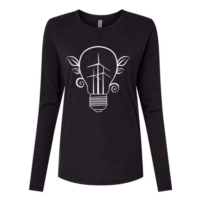 Windmill Light Bulb Solar Energy Global Warming Earth Day Cool Gift Womens Cotton Relaxed Long Sleeve T-Shirt