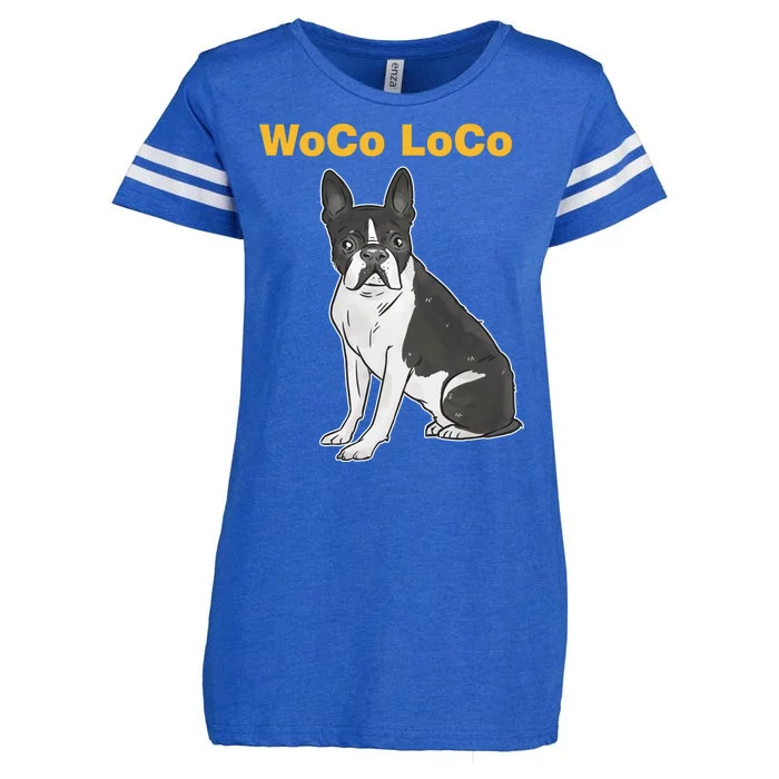 Woco Loco Boston Terrier Dog Enza Ladies Jersey Football T-Shirt