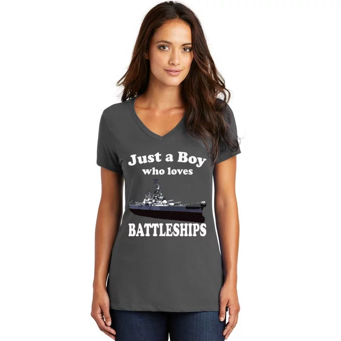 Who Loves Battleship Uss New Jersey Bb62 Ww2 Warship Women's V-Neck T-Shirt