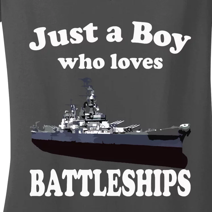 Who Loves Battleship Uss New Jersey Bb62 Ww2 Warship Women's V-Neck T-Shirt