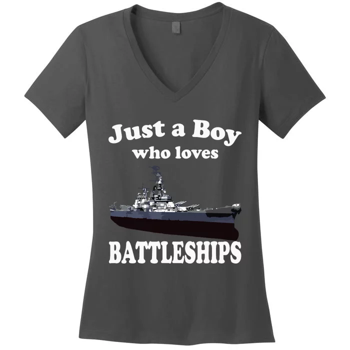 Who Loves Battleship Uss New Jersey Bb62 Ww2 Warship Women's V-Neck T-Shirt