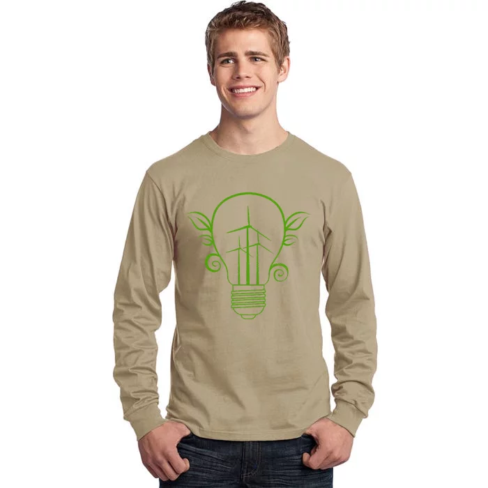 Windmill Light Bulb Solar Energy Global Warming Earth Day Tall Long Sleeve T-Shirt