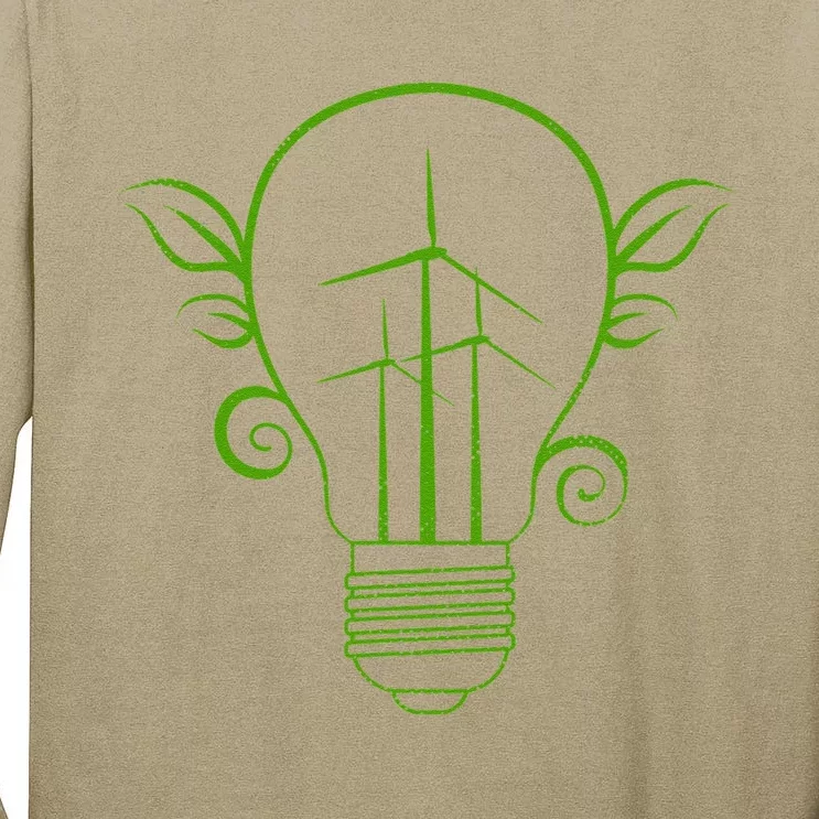 Windmill Light Bulb Solar Energy Global Warming Earth Day Tall Long Sleeve T-Shirt